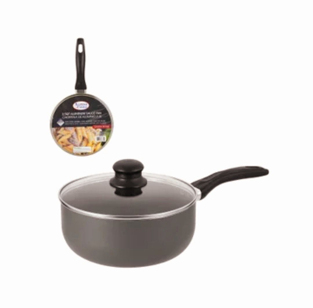 Alpine Cuisine 2.5 QT Aluminum Sauce Pan with Glass Lid and Stay Cooled Handle