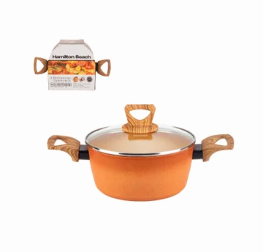 Hamilton Beach 4.5 Qt Forged Aluminum Dutch Oven - Glass Lid with Soft-Touch Handles, PFOA-Free Nonstick Coating