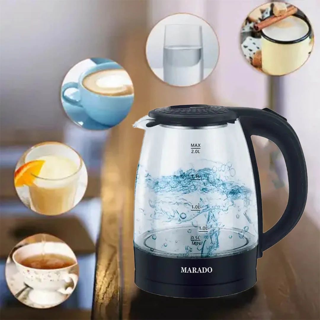 Marado Glass Electric Kettle 2.0L 1500W, Hot Water boiler with Led, Easy Cleaning, 360 degree Rotated Glass kettle