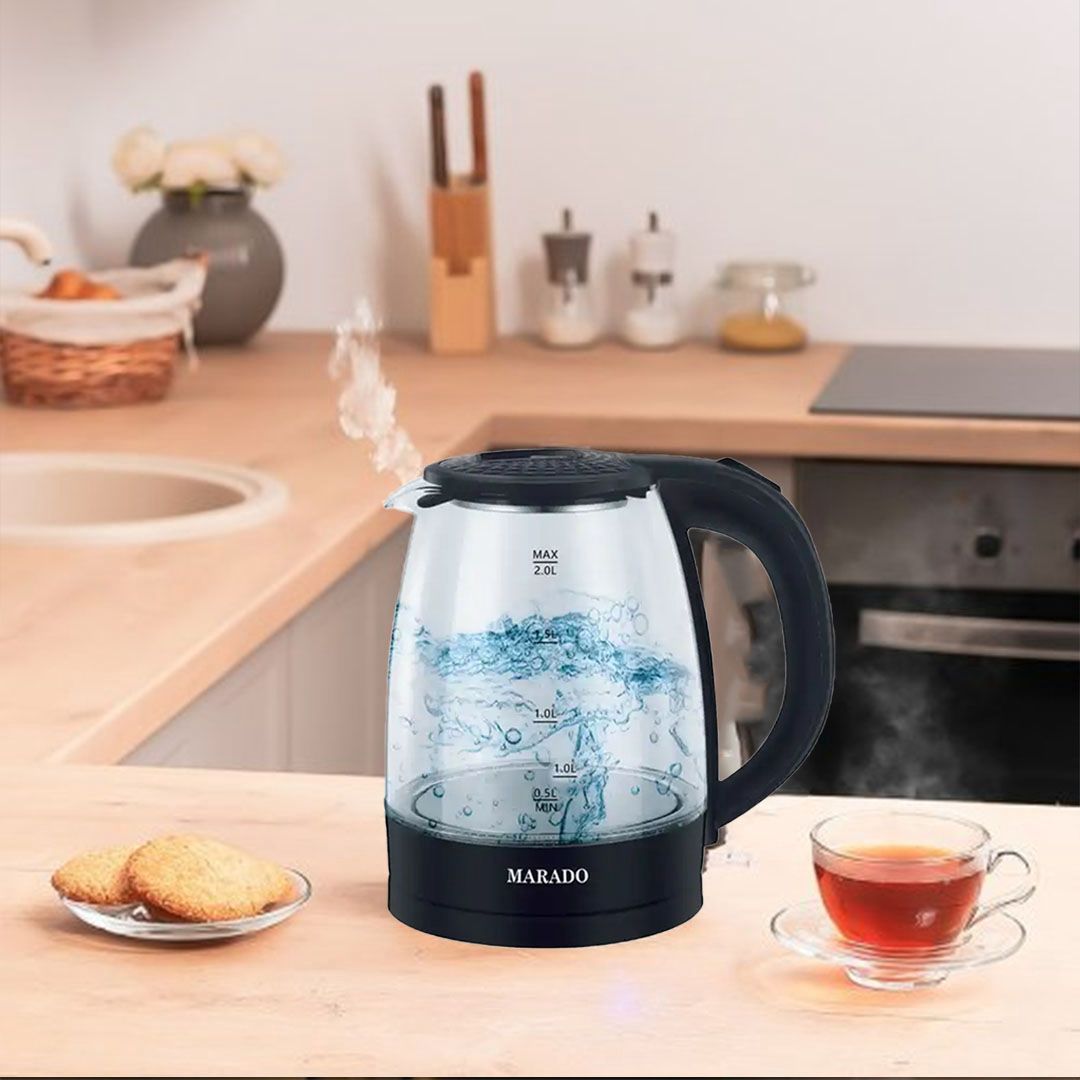 Marado Glass Electric Kettle 2.0L 1500W, Hot Water boiler with Led, Easy Cleaning, 360 degree Rotated Glass kettle