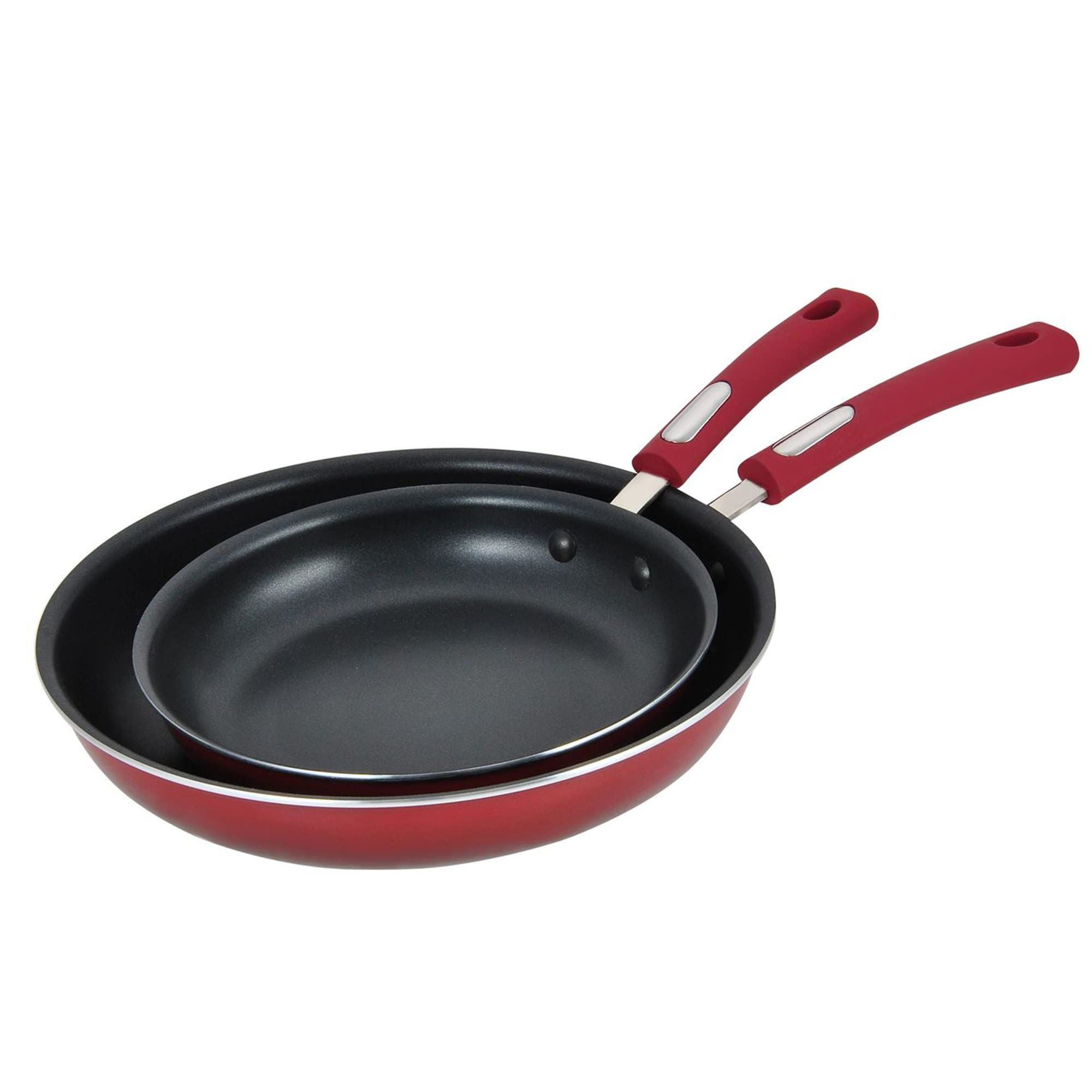 Hamilton Beach 2-Piece Red Aluminum Nonstick Fry Pan Set - Stove Top Safe Cookware, Bakelite Handle, Scratch-Resistant, Dishwasher Safe