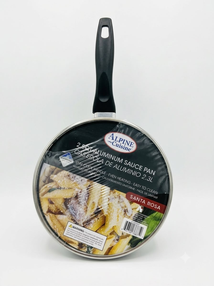 Alpine Cuisine 2.5 QT Aluminum Sauce Pan with Glass Lid and Stay Cooled Handle